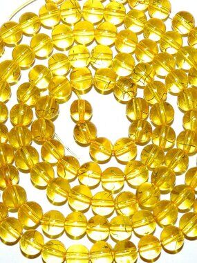 New Yellow with Gold Drizzle Metallic Drawbench 8mm Round Glass Bead 32" G4017